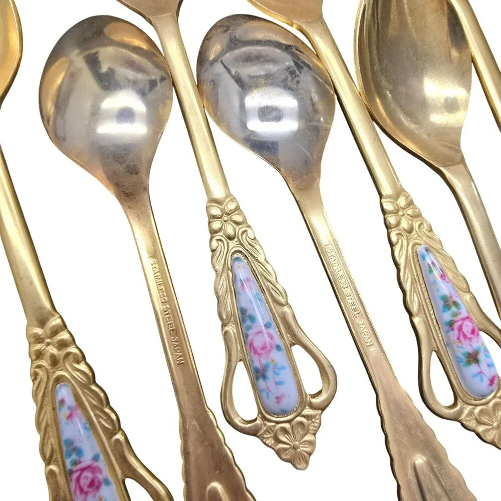 Vintage Royal Albert Tea Set Floral Lavender Rose Gold-Plated Spoons VL4021